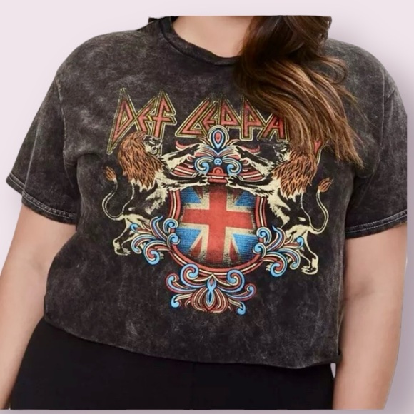 Def Leppard Cropped Acid Washed Band Tee Shirt Rock Of Ages Black Small/Medium - Picture 1 of 5